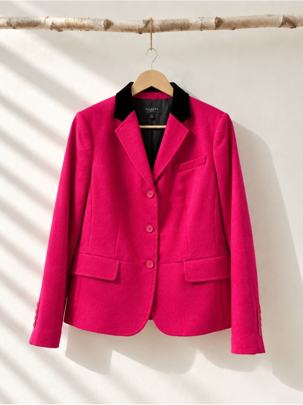 Talbots Hot Pink Wool Blazer with Black Collar